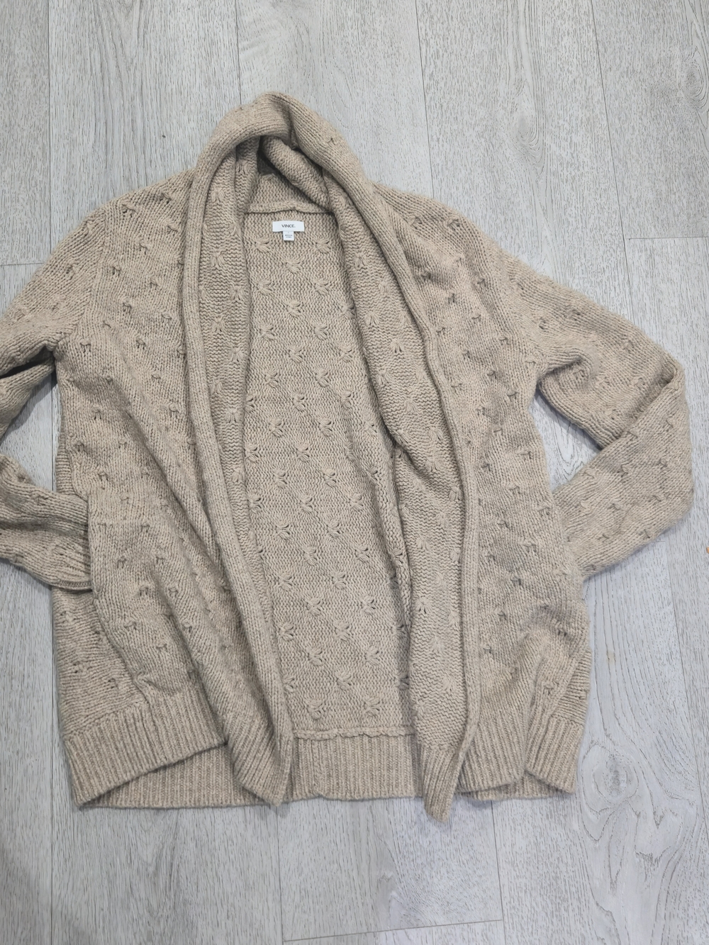 Vince Tuck Stitch Yak Wool Cardigan Taupe Shawl Collar S - Picture 10 of 15